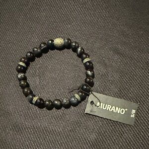 Murano Dark Beaded Bracelet with Gold Accents